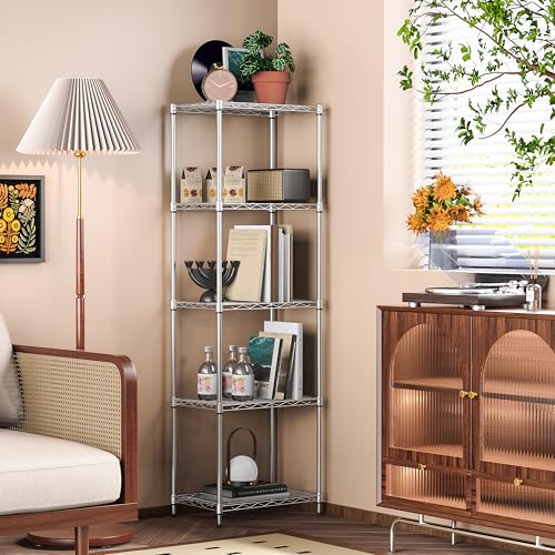 IZEUK 5 Tier Metal Wire Shelf Unit, Chrome Storage Rack Organizer for Kitchen, Bedroom, Living Room or Laundry Room, 17.7" W x 11.8" D x 55.0" H - color: Chrome, size: 5Tier,11.8"D × 17.7" W× 55.0"H