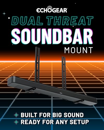 ECHOGEAR XL Soundbar Mount for Speakers up to 20lbs – Attaches to TVs up to 86” or Wood Studs 16-24”– Universal Design & 2.6” Extension for Dolby Atmos – Easy DIY Install w/ Included Hardware
