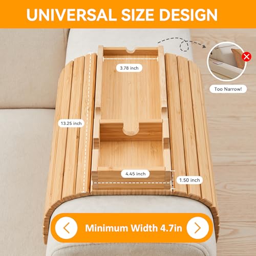 GEHE Bamboo Couch Cup Holder, Anti-Spill Sofa Arm Tray, Natural and Easy to Clean Couch Arm Cup Holder Armrest Tray Perfect for Cups, Beers, Snacks, Remote Control, Drinks - color: New Design-Bamboo