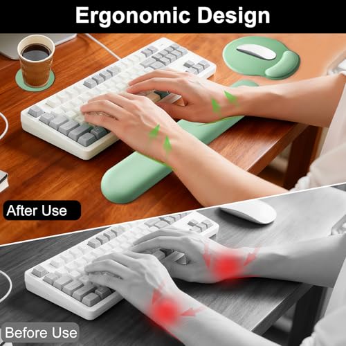 Keyboard Wrist Rest Mouse Pad with Wrist Support, Gaming Mousepad with Non-Slip Base, Ergonomic Mouse Wrist Arm Cushion Support for Home Office Laptop Computer, Easy Typing for Pain Relief, Green - color: Green