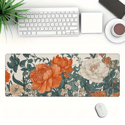Vintage Floral Large Mouse Pad Peony Botanical Etching Line Art Style XL Mouse Pad Large Mousepad Extended Laptop Keyboard Mat Gaming Desk Pad Mouse Mat 31.5x11.8 Inch - color: Vintage Floral
