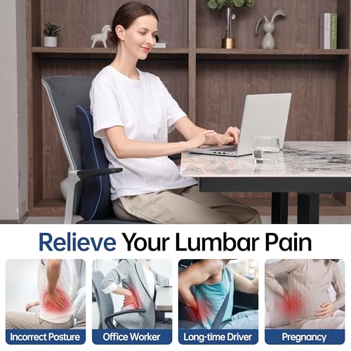 Soft Comfortable Memory Lumbar Support Pillow Back Cushion for Office Chair | Built-In Adjustable Straps Secure Reduce Back Soreness Pressure Distribution Breathable Premium Fabric Long-lasting Support - color: Navy Blue