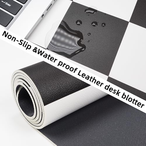 Non-Slip Checkered Desk Mat, 31.5"x12", White Black | Waterproof PU Leather, Large Blotter, Easy Clean, For Work/Home/Decor - color: Blackwhite