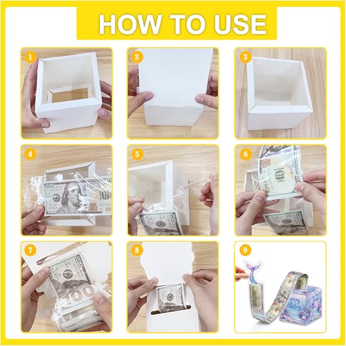 Mermaid Birthday Money Box for Cash Pull, Happy Birthday Boxes Gifts for Money Pull Out Card, 50Pcs Transparent Bags - color: Blue