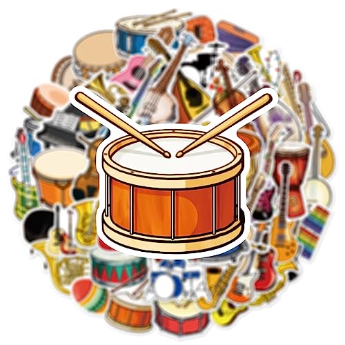 50PCS Musical Instrument Stickers Music Sticker Motivational Vinyl Waterproof Decals Cartoon Lovely PVC Kawaii Decals Funny Vinyl Decoration DIY Decor for Teens Helmet Cool Stickers - color: Musical