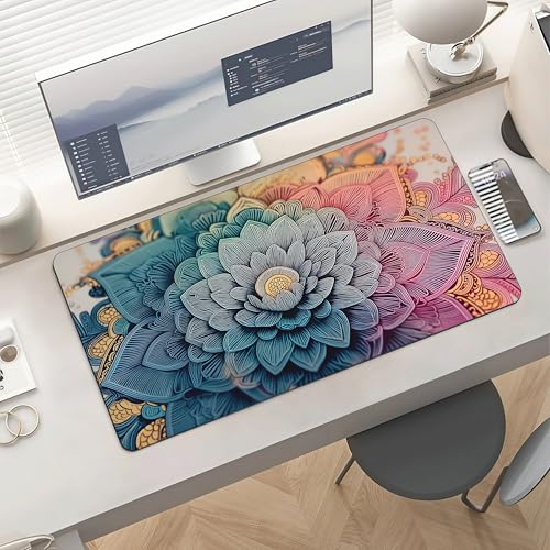 Large Mandala Design Mouse Pad, 35.4 x 15.7 Inch, Non-Slip Extended Gaming Pad, Bohemian Floral Pattern, for Office and Home Use - color: Mandala Pattern
