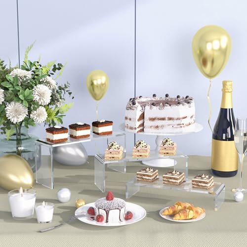 Goabroa 12 Pcs Clear Display Shelf, 3 Tiers 4mm Thick Transparent Display Stand Ideal for Collectibles Stand, Party Cake Dessert Holder, Floating Visual Lego Display Riser - color: Clear, size: Regular 4 Sets (12PCS) Rectangle