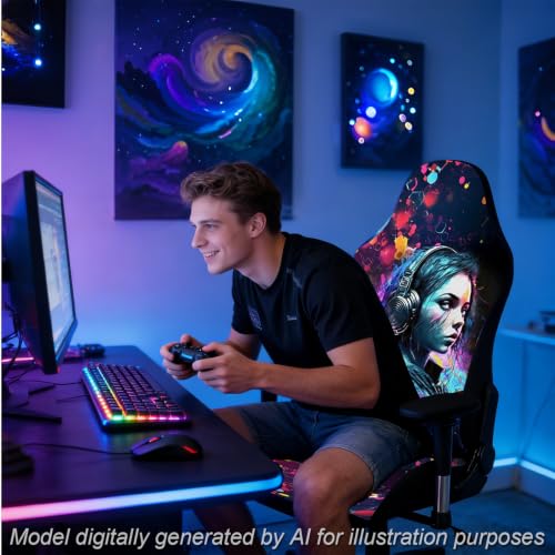 Gaming Chair Covers, 3D Printing Stretchable Soft Non-Slip Easy to Install Gamer Chair Cover with Armrest Cover(No Chair)(B) - color: B