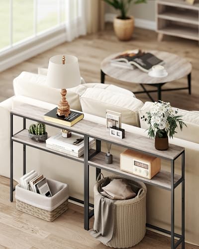VASAGLE Console Table, 2-Tier Narrow Sofa Table with 2 Shelves, 7.9 x 31.5 x 31.5 Inches, for Living Room, Hallway, Entryway, Heather Greige and Ink Black ULNT130K02V1 - color: Heather Greige + Ink Black, size: 31.5"W - Without Power Outlet