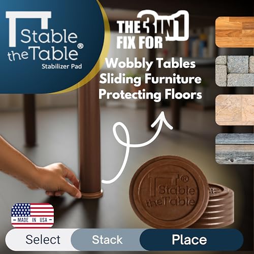 Stable the Table-6 Pack-White Round, Furniture Leveler & Riser, Anti-Slip Sofa Gripper for Hardwood Floors, Floor Protector, Stacking Furniture Pad, Bed, Desk, Couch & Table Stabilizer, Made in USA - color: White Round