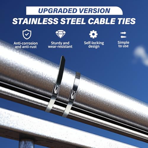 Stainless Steel Zip Ties 100PCS 11.8 Inch Heavy Duty Metal Self Locking Cable Ties for Chain Link Fence, Exhaust Wrap, Thermal Insulation, Outdoor, Industrial Use - style: 11.8 inch Zip Ties