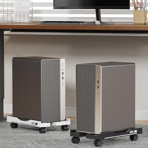 Adjustable Computer Tower Stand, Mobile PC Stand for Floor with 4 Locking Caster Wheels Fits Most PC, Under Desk CPU Holder for Office, Gamers and Students (Black) - color: Black