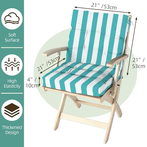 Outdoor Chair Cushions Set of 2, 42x21x4 Inch Patio Cushion for Dining/Rocking Chairs, High Back Soft Seat Pad with Ties, Fade-Resistant & Waterproof, Lake Blue White Stripes - color: Lake Blue White Stripes