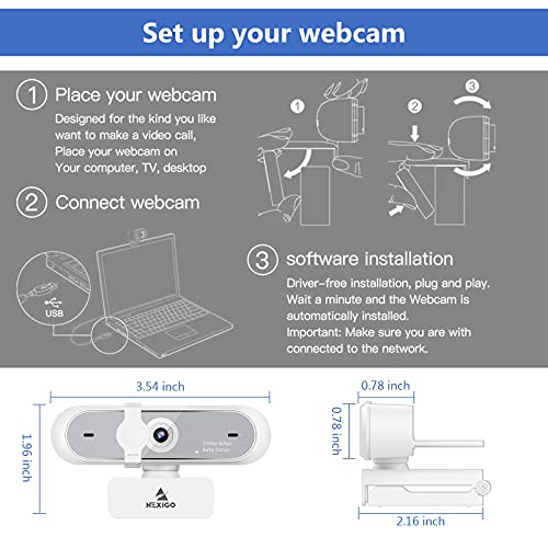 NexiGo N660P (Gen 2) 1080P 60FPS Webcam with Software Control, Dual Microphone & Cover, Autofocus, HD USB Computer Web Camera, for OBS/Zoom/Skype/FaceTime/Teams/Twitch, White - style: 1080P 60FPS Webcam