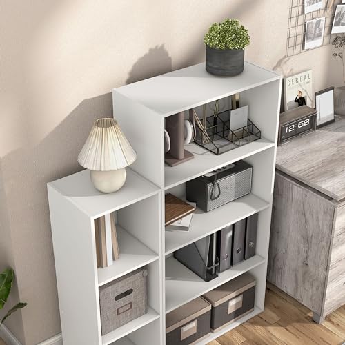 Homes: Inside + Out Apexa 4-Tier Cube Storage Organizer Shelves, Stackable Wood Bookcase Fits Cubby Bins for Organization, Dorm Teen Room Decor & Home Office, White - color: White, size: 4-tier