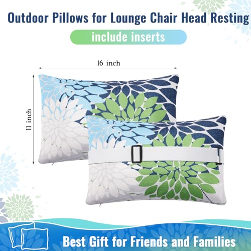 Juexica 2 Pack Chaise Lounge Pillow with Strap Outdoor Waterproof Beach Chair Neck Headrest Pillow Adjustable Elastic Band for Hammock Lumbar Recliner Pillows for Patio Pool Chair(Floral Style) - style: Floral Style