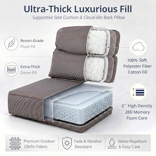 Outdoor Chair Cushions, High Back 6-inch Thick Cushions for Outdoor Furniture, Waterproof 22x24 Patio Chair Cushion, Replacement Couch Cushions, Include 2 Back & 2 Seat Cushions, Warm Gray - color: Warm Gray, size: 22"x24" High Back & Extra Thick