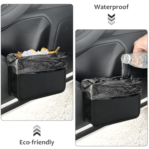 Accmor Collapsible Car Trash Can, Leather Vehicle Garbage Organizer Bin Holder with One Roll Trash Bag, Foldable Hanging Mini Cars Storage Bag Container for Auto, SUV (Black) - color: Black