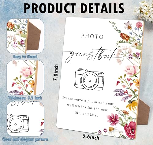 Photo Guest Book Sign, Wedding Signs for Ceremony and Reception, Floral Bridal Shower Decoration, Wooden Wedding Signage, Bridal Shower Decor, Supplies For Engagement and Anniversary Parties, 15 - color: Photo Guestbook Sign, 15