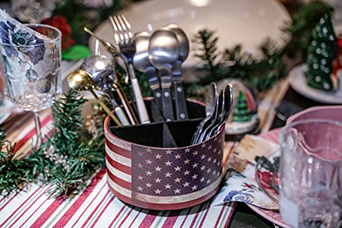 Round Leather Art Supply Organizer,Remote Control Holder,360 Degree Rotating,Multi-Functional Pencil Holder,4 Compartments Desktop Stationary Organizer(1-American Flag) - color: 1-American Flag