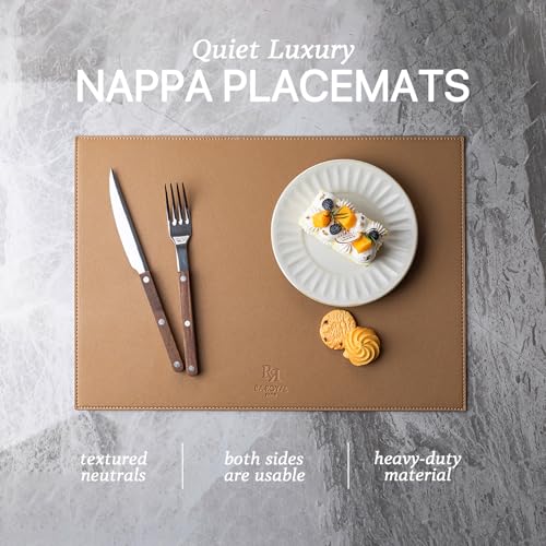 Baroyal Faux Leather Placemats Set of 6 Vinyl Washable Wipeable Table Mats for Kitchen Dining Table Heat Resistant Waterproof Indoor/Outdoor Placemats Non-Slip Easy Clean Place Mats (British Khaki) - color: B-british Khaki