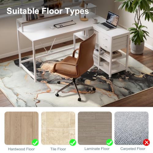 Anidaroel Office Chair Mat for Hardwood/Tile Floor, 48"x60" Desk Chair Mat for Office Gaming, Under Desk Rug for Rolling Chair, Anti-Slip Computer Chair Mats, Low-Pile Carpet Protector Rug - color: Grey Gold Marble, size: 48"x60"
