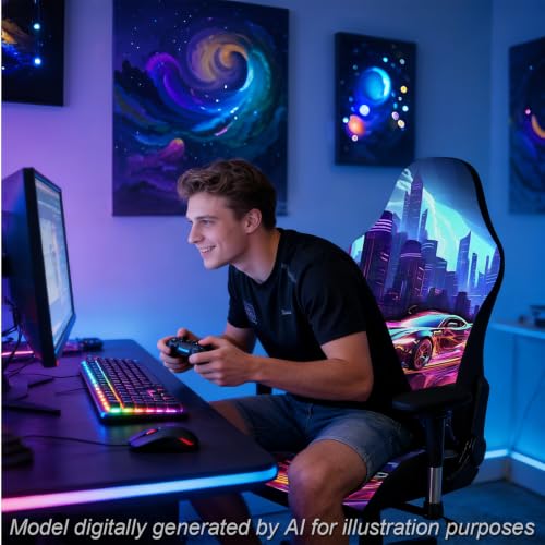 Gaming Chair Covers, 3D Printing Stretchable Soft Non-Slip Easy to Install Gamer Chair Cover with Armrest Cover(No Chair)(E) - color: E