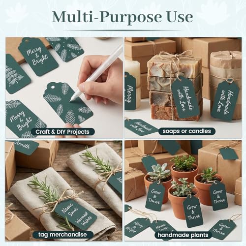 SallyFashion 120PCS Gift Tags with String Attached, 1.6 x 2.8 inch Green Paper Hang Tags for Clothes DIY Crafts Wedding Holiday (Green) - color: Green