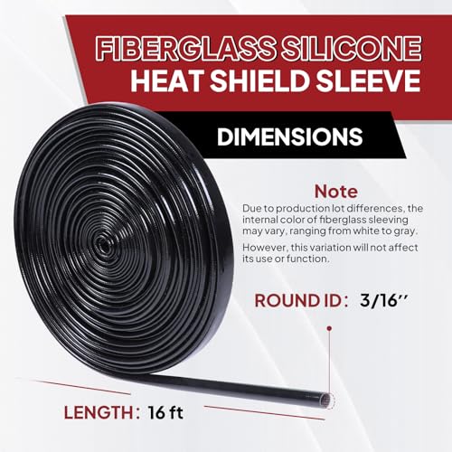 Silicone Fiberglass Sleeve Heat Shield Wire Protective High Temperature Electrical Insulation Self-extinguishing Black (3/16"- 16ft) - style: 3/16"-16ft