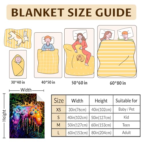 Kids Blanket - 40x30 Inches Small Lap Size Gaming Blanket for Boys, Girls - Cool Fuzzy Gifts Ideas for Game Lovers - Soft Warm Plush Gamer Flannel Stuff for Chairs, Office, Sofa - color: Color 1, size: 40"x30"