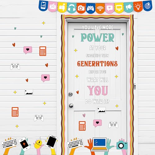Computer Science Bulletin Board Set Inspirational Technology Digital Classroom Decoration Mental Health Growth Mindset Paper Cutouts Computer Lab Bulletin Board for School Office Home Wall Door Decor