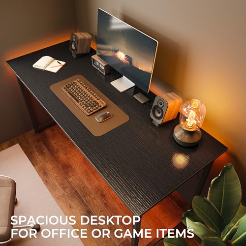 Huuger 48 Inch Office & Gaming Desk with Storage, Modern Simple Design, Large Legroom, Black Metal Frame - color: Black, size: 48inch