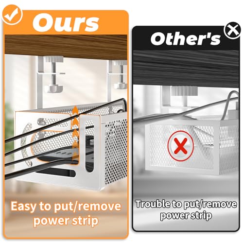 Under Desk Cable Management Tray, 15.7'' No Drill Steel Desk Cable Organizers, Wire Management Tray Cable Management Rack (1 Pack-White) - color: 1 Pack-15.7"-White