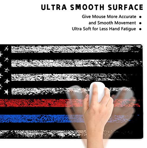 Extended Large Gaming Mouse Pad Red Blue American Flag XXL Size Keyboard Mouse Mat Desk Pad with Non Slip Rubber Base Stitched Edges Office Decor for Women Girls Men,35.4 x 15.7inch - color: Red Blue American Flag