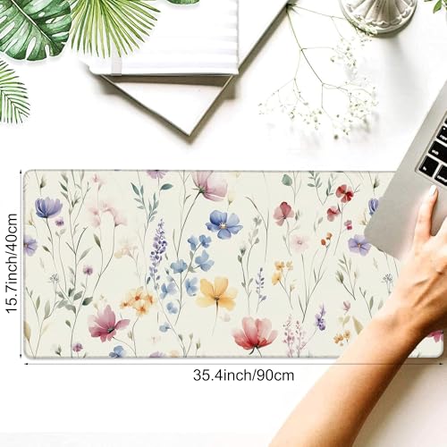 Desk Pad, Watercolor Floral Flowers Leaves XXL Gaming Mouse Pad with Stitched Edges,Non-Slip Waterproof Rubber Base Large Desk Mat for Keyboard and Mouse 35.4"x15.7" - color: Colour6, size: 35.4" x 15.7"
