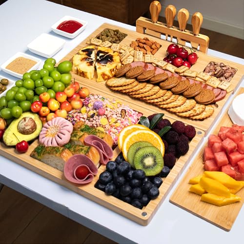 Charcuterie Board Set - Bamboo Cheese Board & Serving Tray with Stainless Steel Knives and Bowls, Housewarming Gifts New Home, Gift for Wedding Couple, Bridal Shower (NLB, 01) - size: 01