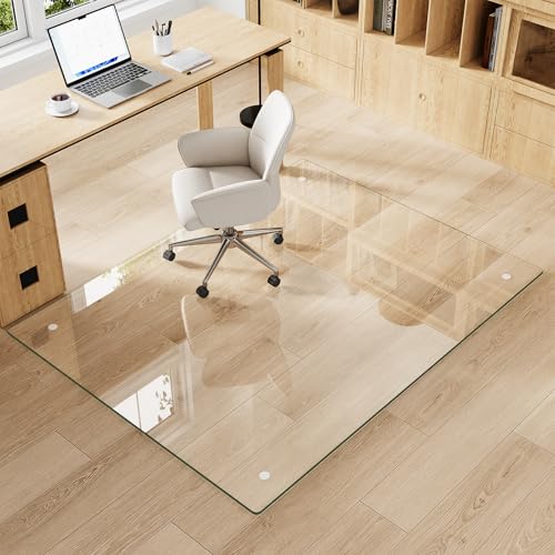 Tempered Glass Chair Mat for Carpet & Hard Floor, 46"x55" Office Chair Mat - Heavy Duty & Scratch Resistant, Non-Slip Pads, Rounded Corners & Polished Edges - color: Transparent, size: 46"x55"