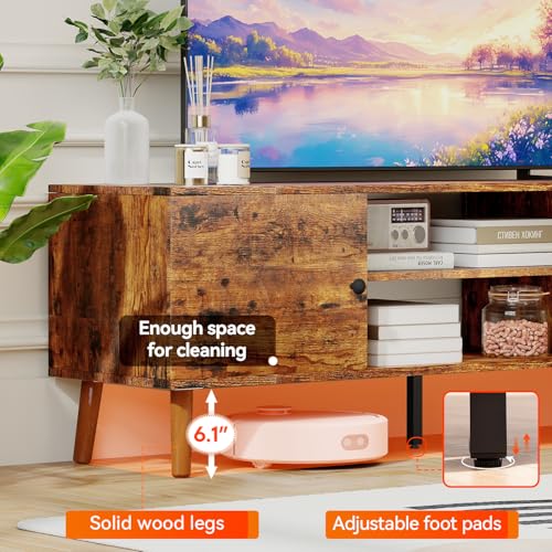 FDW TV Stand for 55 60 Inch TVs,Entertainment Center with 2 Storage Cabinets and Open Shelves, Modern Media Console Table for Living Room, Bedroom, Home Office,Brown - color: Brown