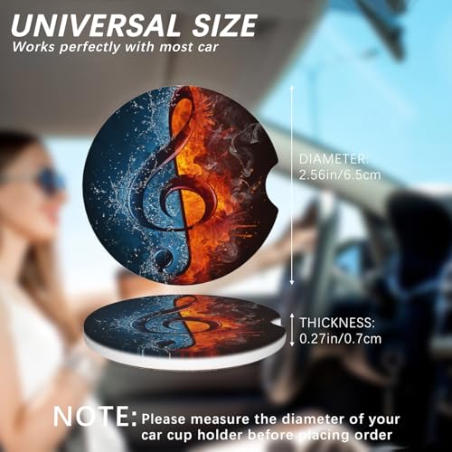 2 Pack Car Cup Holder Music Fire Water Coasters Absorbent Ceramic Coaster for Cup Holders Fashion Car Interior Accessories for Men Drink Coaster for Women - color: Music Fire Water