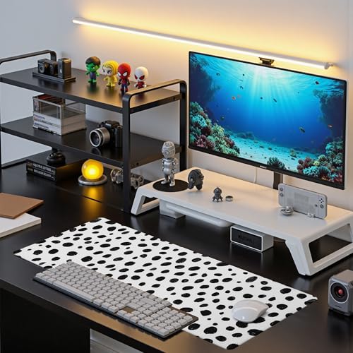 Polka Dot White Large Mouse Pad Desk Pad,Extended Mouse Pad Cute Mouse Pads for Desk Accessories,31.5 x 11.8In Long Computer Keyboard Mousepad Mouse Mat with 3mm Non-Slip Base and Stitched Edge - color: Polka Dot White