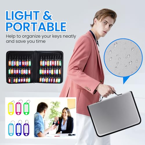 Zippered Case, Portable Organizer With Handle, Waterproof & Fireproof Binder With 54 Hooks and Tags, Key Box for Estate Sales, Hotel Executives, Landlord (Silvery) - color: silver