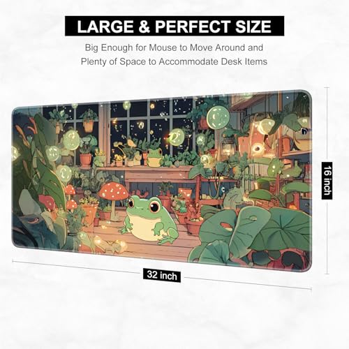 Desk Pad, 32" x 16" XXXL Extended Large Gaming Mouse Pad, Desktop Decor Desk Mat, Men Women Office Supplies and Accessories, Cute Anime Mouse Mat for Laptop & Keyboard, Happy Frog - color: Anime Happy Frog