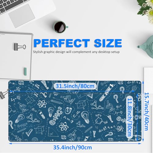 Desk Mat, Blue School Science Formula Extended Gaming Mouse Pad Large, 31.5"x11.8" Big Mouse Pad with Non-Slip Base and Stitched Edge, Long Computer Keyboard Mouse Mat for Home Office Work - color: Scientific Formula Symbol, size: 31.5"x11.8"