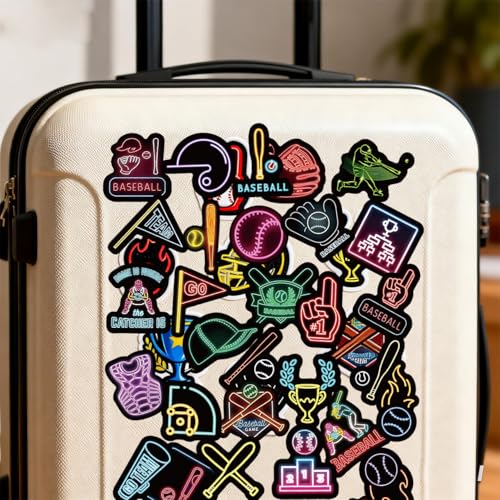 KumCinn 50Pcs Baseball Neon Style Stickers, Reusable Waterproof Vinyl Decals, Wall-Safe for Game Room, Man Cave, Baseball Party, Laptop, Water Bottle & Skateboard - style: Neon Baseball