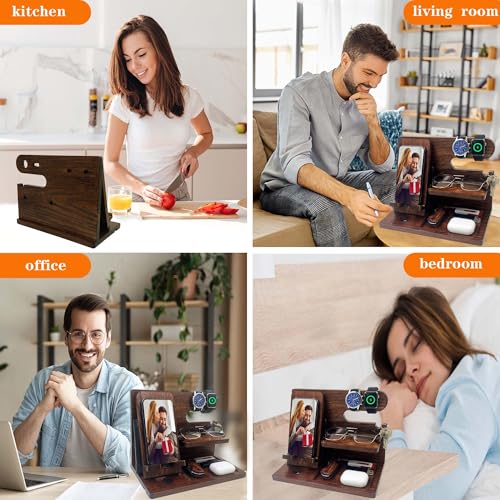 VEIYAILU Gifts for Men Boyfriend Him Brother Nightstand Organizer Gift for dad from Daughter Son Wood Phone Docking Station Anniversary Birthday Gifts (Walnut) - color: Walnut