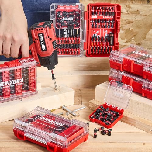 Geinxurn 42Pieces Impact Screwdriver Bits Set, Magnetic S2 Steel Phillips/Slotted/Square/Torx Insert Power Bits Tips, Impact Bit Holder with Red Storage Box Case - style: STKB042-RD