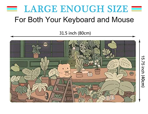 Cute Desk Mat Kawaii Bear Mousepad Cute Anime Plant Desk Protector, Kawai Aesthetic Brown and Green Forest Keyboard Mat, Large Mouse Pad XXL Gaming Desk Pad XL Office Home Decor for Women Girls - color: B-brown Kawaii Anime