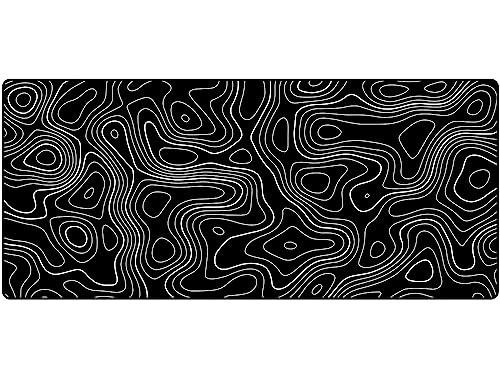 Large Gmaing Mouse Pad with Stitched Edges, Superior Micro-Weave Cloth, Non-Slip Base, Size 35.4 X 15.7X 0.12inches - Black Topographic Contour - color: Silver