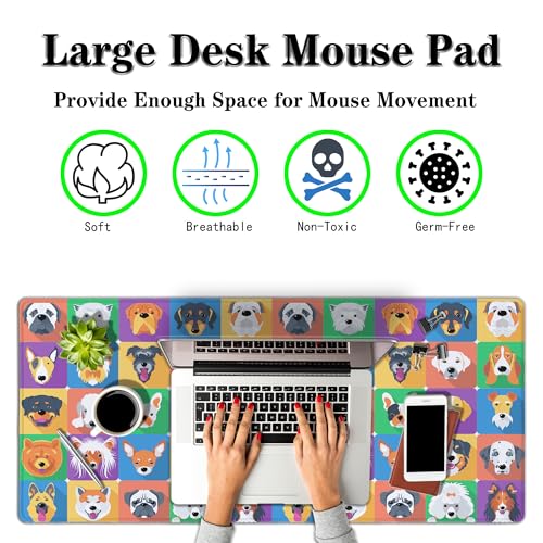 Keyboard Mats Dogs Full Mouse Mat, Desk Mouse Pad Extra Large Mouse Pads, Oversized Mousepad Non-Slip Rubber Base Waterproof with Stitched Edges, 35.4 X 15.7 inch for Work/Game/Office/Home - color: Dogs