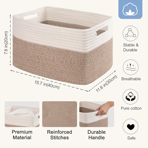 4 Pack Storage Baskets for Organizing, Woven Baskets for Shelves - Perfect for Toys, Books, Towels, and Clothes, Durable Gift Basket Bins Toy Storage, 15.7''Lx11.8''Wx7.8''H, Brown & White - color: Brown & White, size: Large/15.7''Lx11.8''Wx7.8''H